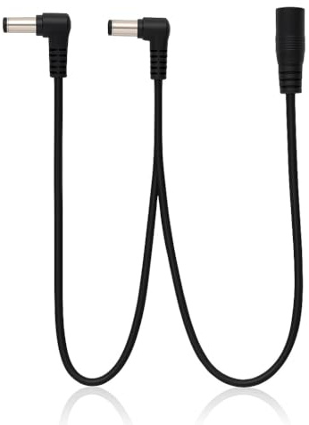 Guitar Pedal Daisy Chain Power Cable – Right Angle 5.5 x 2.1mm Splitter, 9V Power Supply Cord for Effects Pedals, Pedalboards & Guitar Accessories (2 Way)