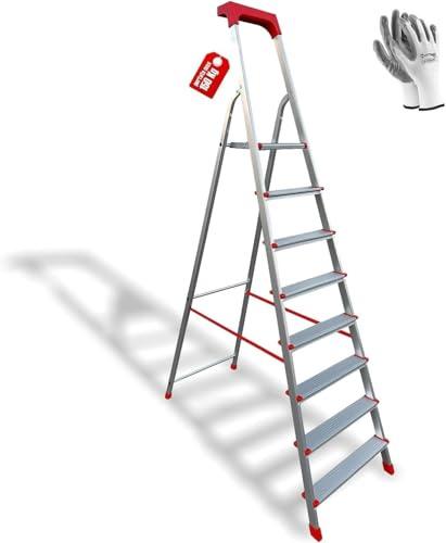 Scala in Alluminio Martina 3/4/5/6/7/8 Gradini Leggera Portatile Scaletto con Vaschetta Portaoggetti Pieghevole Robusta Salvaspazio portata 150 kg made in Italy certificata EN131 (8)