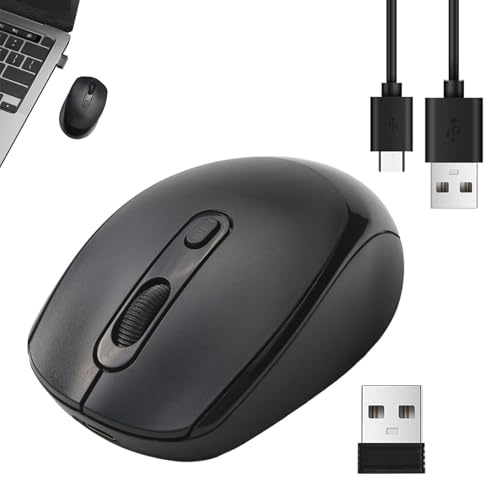 Wireless Mouse Bluetooth & 2.4GHz Dual Mode 1600DPI Rechargeable RGB Computer Mouse Silent Click 500mAh Battery USB Mouses Portable Cordless Mouse for Windows iPad Tablets laptop PC Home Office Black