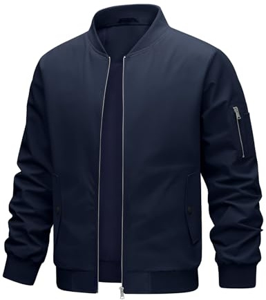 Xnova Veste Homme Imperméable Coupe Vent Blouson Printemps Été Léger Veste Homme Mi Saison Fermeture Éclair Style Casual Sportif avec Pockets, Bleu Marine, XL