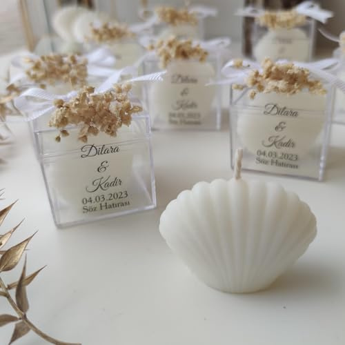 Regalo de Boda para Invitados a Granel, Velas en Forma de Concha Marina Blancas para Fiestas, Recuerdo de Despedida de Soltera para Fiestas en la Playa, Recuerdos de Baby Shower para Bautizo (Set de