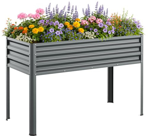 Ohuhu Metall Hochbeet Pflanzenbeet 120x54x80 cm, Hochbeete für Balkon aus Robustes Stahlblech, Rostgeschützt & Stabil, Ideal für Garten Gemüse Kräuter Blumen Anthrazi