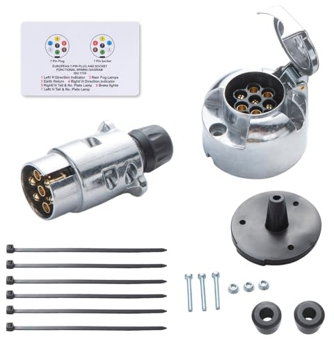 KARFIXON 7-polige Anhängerstecker Steckdose Set aus Aluminium, ISO 1724-12V N-Typ, Aluminium Gehäuse, geeignet für Anhänger, Wohnmobile, Caravan, RV, Bootsanhänger, LKW - Schraubanschluss