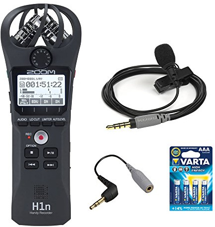 Zoom H1n Digital Handy Recorder (Black) with Rode smartLav+ Condenser Microphone, SC3 3.5mm TRRS-TRS Adapter and AAA Battery (4-Pack)