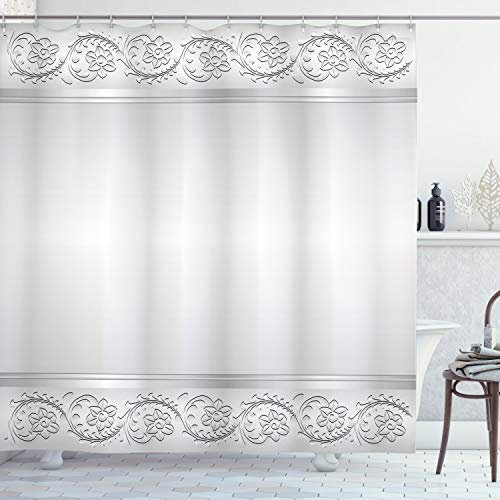 ABAKUHAUS rétro Rideau de Douche, Classique mariée Motif Floral, Tissu Ensemble de Décor de Salle de Bain avec Crochets, 175 x 180 cm, Blanc Gris