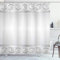 ABAKUHAUS rétro Rideau de Douche, Classique mariée Motif Floral, Tissu Ensemble de Décor de Salle de Bain avec Crochets, 175 x 180 cm, Blanc Gris