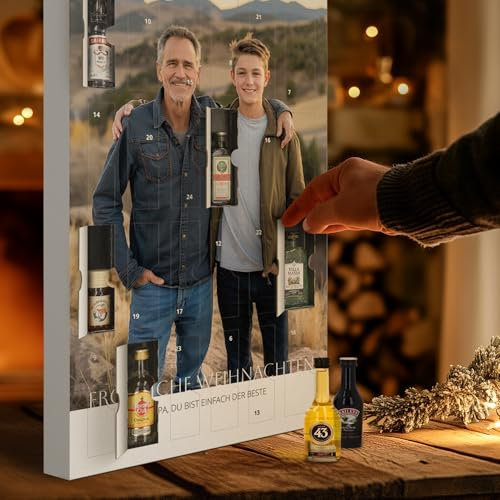 Adventskalender 2025 Alkohol personalisiert mit Foto - Schnaps Adventskalender mit 24 Getränken – alkoholische Getränke für Erwachsene – shots 2025