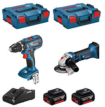 BOSCH Kit 18V BSK182M2B (Taladro Atornillador GSR 18V-28 + Amoladora GWS 18-125-VLI + 2 Baterías de 4,0 Ah + Cargador + 2 x L-Boxx 136)