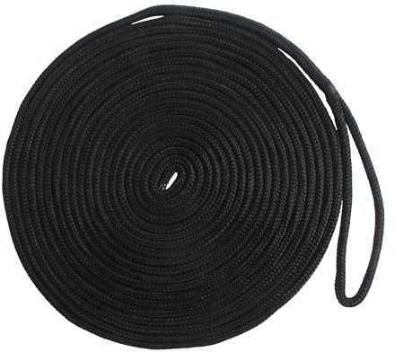 Mooring Sailing Rope Dock Line Rope Boat Lines Anchor Mooring Rope Double Braid Nylon Dockline 50ft Black Ultra Strong Premium Marine Rope Mooring Lines for Boat Yacht Canoe (1/2IN-50FT)
