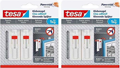 tesa Verstellbarer Klebenagel für Tapeten und Putz/Selbstklebender Nagel von tesa Powerstrips (4 Nägel (1 kg))