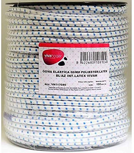 Vivahogar Elastic Rubber Interior Latex 6 mm 100 MT Polyester/Latex White/Blue vh117080