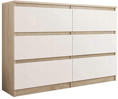 Framire Schlafzimmerkommode mit Schubladen Sonoma Mix Weiß, 140 x 30 cm - Modern R140