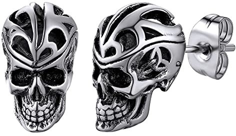 Clou d Oreille Celtique Tete de Mort Acier Skull Boucle Viking Homme Crane Punk Boucles d'oreilles Gothique Garcon Hip Hop Clou Oreille Femme Ado Jeune Cadeau Anniversaire
