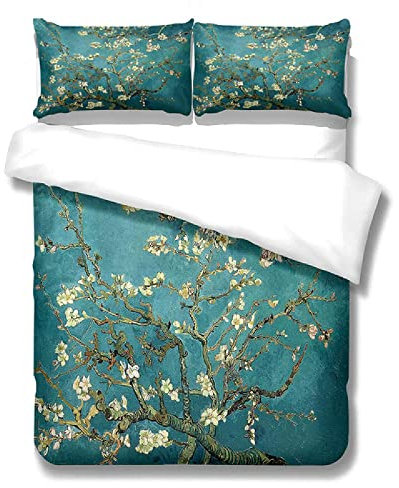 ZLLHAPPY Bettwäsche-Set Van Gogh Ölgemälde Mandelblüte：Bettwäsche-Set Mikrofaser 2Teilig - Bettbezug Winter Bettwäsche-Sets Mit 80X80 cm Kissenbezug Einzelbett Mit Reißverschluss200X200cm