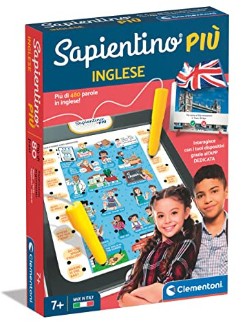 Clementoni Sapientino più - Englisch, Lernspiel mit sprechenden Stiften Kinder 7+ Jahre, Wörterbuch mit mehr als 480 Wörtern, 800 Sätzen in Sprache und dedizierte App, Made in Italy, italienische