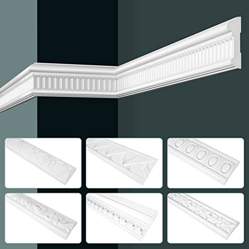 GRAND DECOR Stuckleisten Wand flach Barock Stil, PU Hartschaum weiß - 2m Wandleisten gemustert Stukatur Stuckprofile Wandverkleidung (2 Meter CR712)
