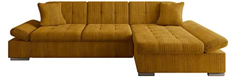 Mirjan24 Ecksofa Malwi Cord mit Regulierbare Armlehnen, L-Form Sofa mit Schlaffunktion und Bettkasten, Design Eckcouch, Wohnlandschaft, Couch (Poso 01, Seite: Rechts)