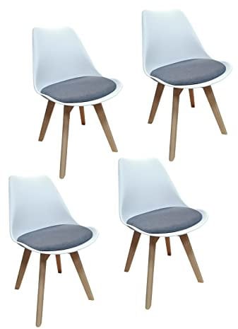 HTI-Living Stuhl Atlanta Weiß, Webstoff Grau Esszimmerstuhl 4-teilig