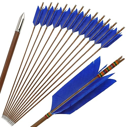 limaity 33Inch Bambuspfeile Traditionelle handgefertigte Bambuspfeile Jagdpfeile Bogenschießen Zielübung Bambuspfeile mit 4 Truthahnfeder für Recurvebogen Traditioneller Langbogen