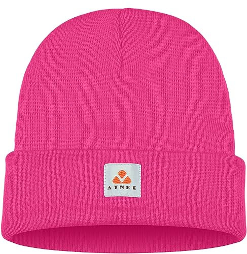 ATNKE Strick Beanie Mütze Dehnbar Weich Warm Täglich Winter Mützen mit Manschetten für Herren und Damen Geschenke/Rose Red