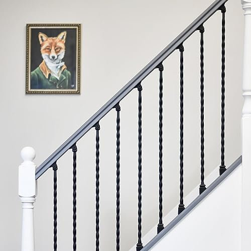 Matte Black Enfield Rope Twist Stair Spindle - with Embedded Landing Brackets