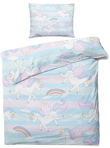 ZDABAOEC Regenbogen Einhorn Bettwäsche 135x200 Kinder Mädchen, Weiche Microfaser Kinderbettwäsche 2er Set - 1 Bettbezug + 1 Kissenbezug 80x80, mit Reißverschluss, Wende Motiv
