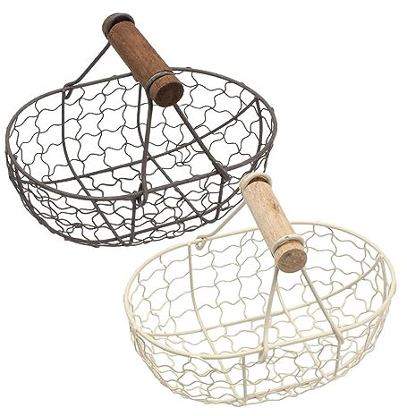Ditanpu Cesta para Gallina, 1 Cesta para Alambre, Cestas para Alambre Gallina con Mango Madera, Cesta para Gallina, Cesta para Almacenamiento Huevos