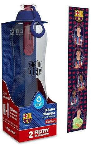 Dafi Botella de Filtro de Agua de Carbón + 2 Filtros 0,7L, FC Barcelona - Ideal para la escuela, el trabajo, el gimnasio | Elimina el sabor y el olor a cloro, Ergonómico y duradero