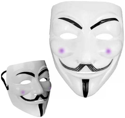 Anonymous Maske Vendetta Hacker Fancy Mask Scary Revenge Maske mit Eyeliner Gesichtsbedeckung Requisiten Unisex Halloween Cosplay Kostüm Party Zubehör 18 cm x 18,5 cm x 10 cm Weiß (1 Stück)