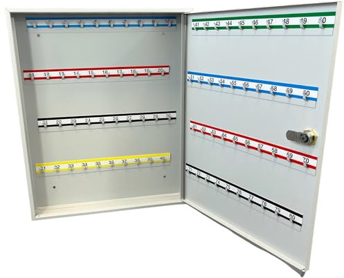 LEOMAR Schlüsselschrank, Schlüsselkasten mit 80 Haken, Schlüsselbox aus Stahlblech, mit Festen Hakenleisten, Organizer zur Wandbefestigung, Abschließbar, mit Montagematerial, 6 x 35 x 42 cm