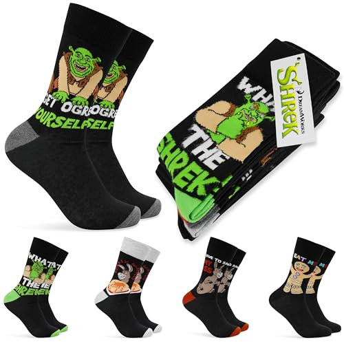 Shrek Socken Herren, 5er-Pack Lustige Socken Männer Teenager, Baumwolle Arbeitssocken Gr. 40-46 Geschenke für Männer