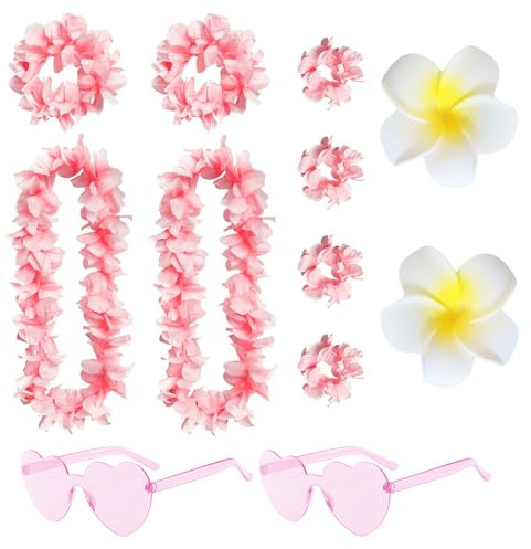 12 Stück Hawaii kette Hawaiianische Party Dekorationen Blume Halskette Stirnbänder Armbänder Herz Sonnenbrille Hawaiianischen Tropische Partys, Strandpartys Supplies für Kinder Erwachsene