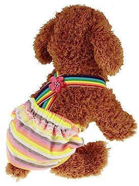 Happyyami Colorful Striped Washable Female Dog Diaper Pants Xs White Grey Comfortable Pet Underwear for Menstruation Sanitary Use Decorative Straps Included