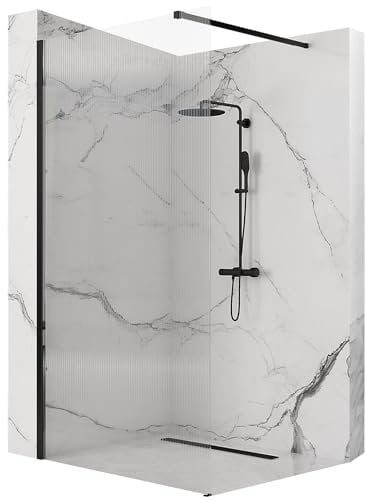 Rea Parete Doccia AERO INTIMO NERO MAT 120 - WALK IN Vetro di sicurezza temperato trasparente 8 mm (Nero)