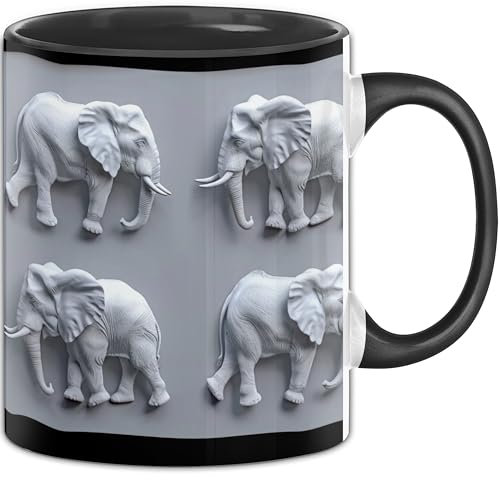 Trendation - Elefanten 3D Tasse Geschenk Elefanten-Liebhaber Geschenkidee (Schwarz)