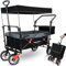 deluxe4home® Bollerwagen mit Dach Faltbar Schwarz I Handwagen Transportwagen bis 80 kg I Breite Reifen Trolley Bremsen I Robuster Wagen Kinderwagen Strandwagen