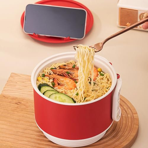 Asixxsix Olla Eléctrica Portátil, Olla Antiadherente Pequeña Multifuncional, Capacidad de 1,8 L, Potencia de 450 W, Plegable, para Viajes en Casa, Dormitorio, Oficina (Enchufe Europeo