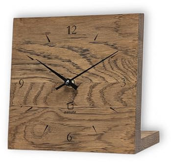 Natuhr Tischuhr Eiche Buche Holz - Knick - Massivholz Design 17,5 x 17,5 cm (Funk-Uhrwerk, Eiche dunkel geölt)