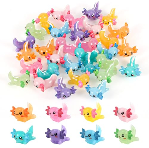 XIHIRCD 64 Stück Mini Harz Figuren, Kleiner Trottel Axolotl Miniatur Axolotl Charms Tierfiguren Ornament für Heimwerker Garten Landschaft Puppenhaus Topfpflanzen Dekorationen (8 Farben)