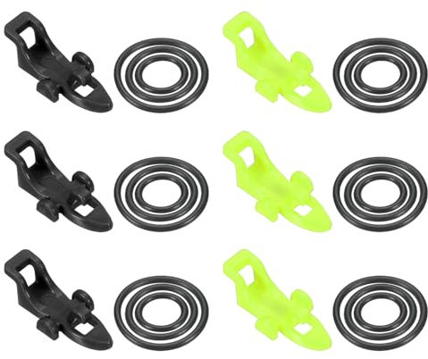 PATIKIL Fishing Hook Keeper, 6 Pack Plastic Fish Lure Bait Holder Accessories with 3 Size Rubber Rings for Fishing Rod Pole, Black, Green