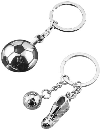 ZAMXHUG 2pcs Porte-Clés de Football pour Garçons - Porte-Clés de Chaussures de Football en Métal Argenté Porte-Clés de Ballon de Foot de Fantaisie Porte-Clés de Fan de Sport pour Sac Clé