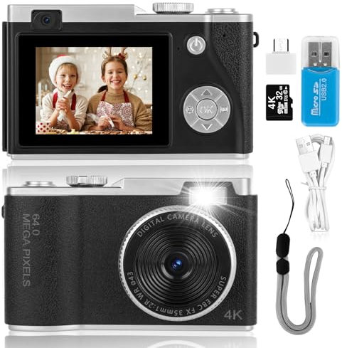 Digital Camera,Selfie Camera 1080P Digital Video Camcorder Front and Rear Dual Cameras with 2.7 LCD,32GB Card, Camera for Kids Children Teen Students Seniors Beginner (Black)