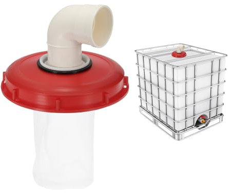 PATIKIL 90° IBC Coperchio Filtro Coperchio 245mm Plastica TON Fusto Lavabile Nylon Filtro IBC Tubo Adattatore IBC Contenitore per Acqua Piovana Serbatoio 1000l IBC Serbatoio Rosso Bianco