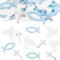 BOOMTOP 30pcs Streudeko Taufe Konfetti Acryl Fische Kreuz Taube Tischdeko Klein Kommunion Blau Silber Weiß Spiegeleffekt Kreuze Deko für Jungen Mädchen Konfirmation Firmung Erstkommunion Babyparty