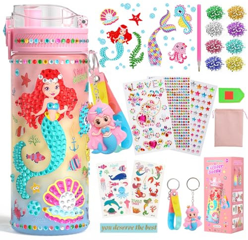 AYIQUTY Decorate Your Own Water Bottle Kits for Girls, Mermaid DIY Toys Painting with Diamond Art Stickers for 3-12 Years Old, Fun Arts & Crafts Gifts Toys for Girls Birthday Christmas Aged 5 6 7 8 9