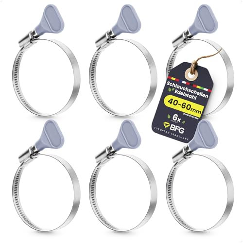 BFG Schlauchschellen Edelstahl (6 Stück (40-60mm)) - Profi Schlauchklemme für Waschmaschine und Gartenschlauch, Schlauchbinder für Pool und Kraftstoffpumpe