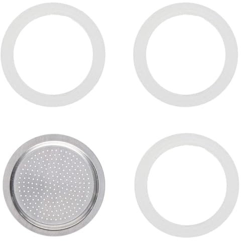 Bkemkri 3 Pièces Joints et 1pc Filtre de Rechange pour Cafetière, D'éTanchéIté de Rechange en Silicone, Filtre à Café Réutilisable Joints, Kit de Réparation pour Machines à Café (6 Tasses)