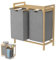 Suusolny Grau Wäschekorb 2 Fächer mit 2 ausziehbaren 36L Wäschesäcken Bambus-Gestell Wäschesack Wäschebox Wäschesortierer Wäschebehälter 73 x 64 x 33,5cm