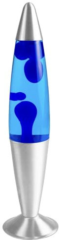 CELLUSTOP Lavalampe mit Wachs in Form einer Rakete – Nachtlicht – Magma-Lampe mit flüssigem Uhrwerk – 2 Leuchtmittel – Schalter – 20 Watt – 34 cm – Glas und Aluminium – Blau