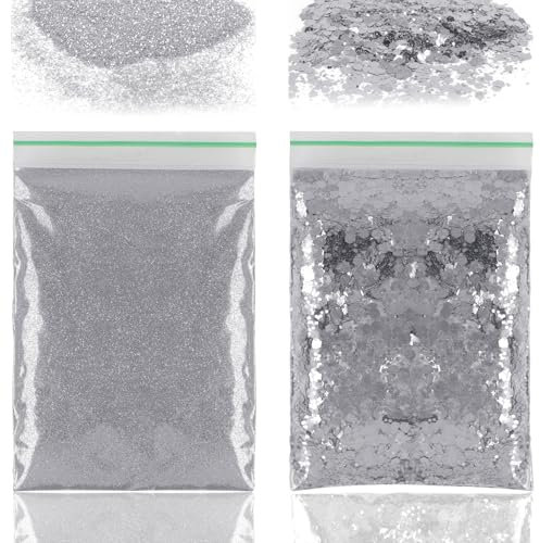 100g Glitzer Basteln, Glitzer Gold, Bastel Glitzer, Pulver Glitzer zum Basteln, Glitzerpulver für Makeup Nägel Gesich Handwerk Nagelkunst Kartenbasteln (Silber)